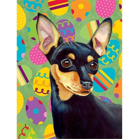 Carolines Treasures 28 x 40 in. Min Pin Easter Eggtravaganza House Size Canvas Flag LH9425CHF